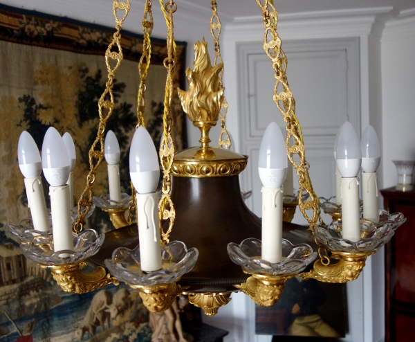 Large Empire chandelier, ormolu and patinated bronze - 12 lights - France circa 1830