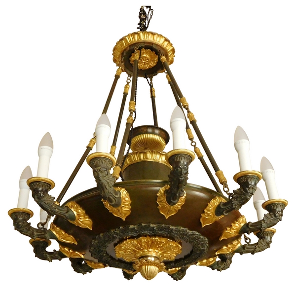 Large Empire chandelier, ormolu and patinated bronze - 12 lights - France circa 1820