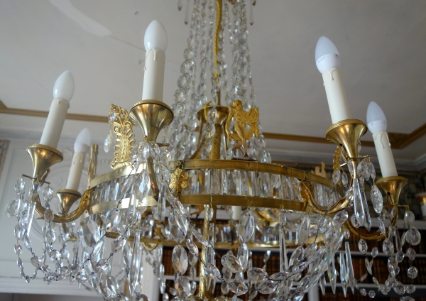 Large Empire crystal and ormolu chandelier, 8 lights, early 19th century circa 1820