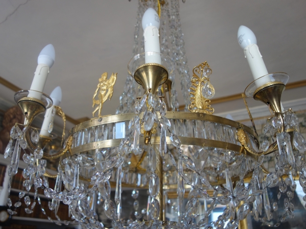 Lustre Empire à 8 feux, bronze doré et cristal, époque Restauration, XIXe siècle vers 1820