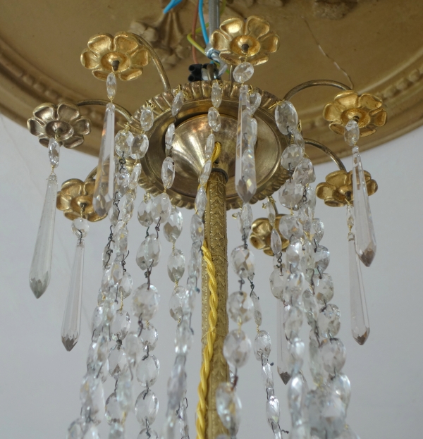 Lustre Empire à 8 feux, bronze doré et cristal, époque Restauration, XIXe siècle vers 1820