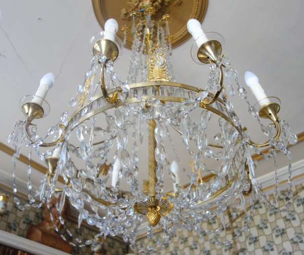 Large Empire crystal and ormolu chandelier, 8 lights, early 19th century circa 1820