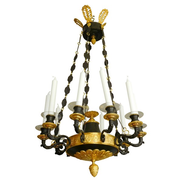 Empire 10 lights chandelier, ormolu and patinated bronze, early 19th century circa 1820