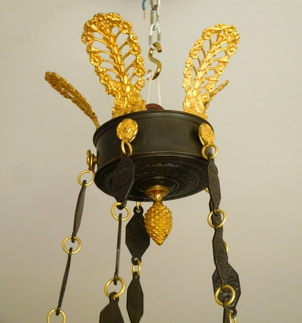 Empire 10 lights chandelier, ormolu and patinated bronze, early 19th century circa 1820