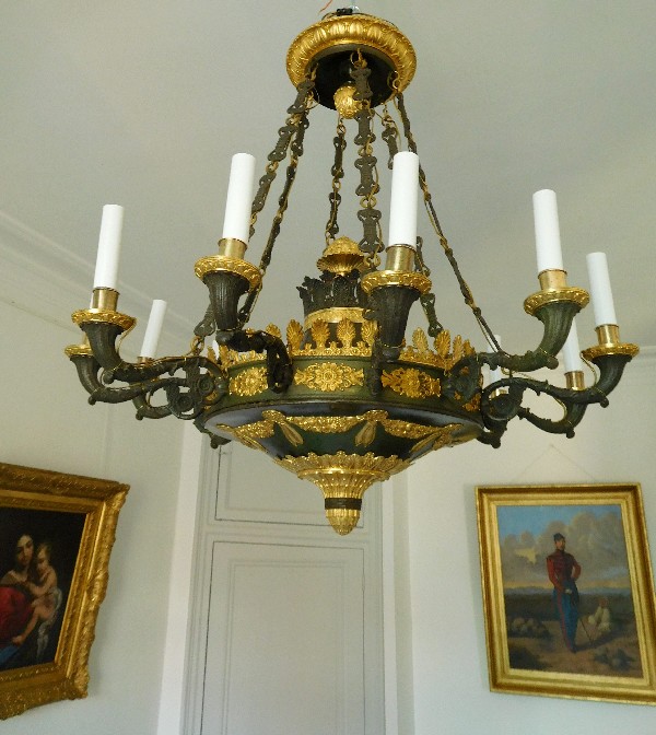 Large Empire chandelier, ormolu and patinated bronze - 12 lights - France circa 1810