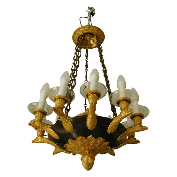 Empire 10 lights chandelier, ormolu and patinated bronze, early 19th century circa 1810-1815