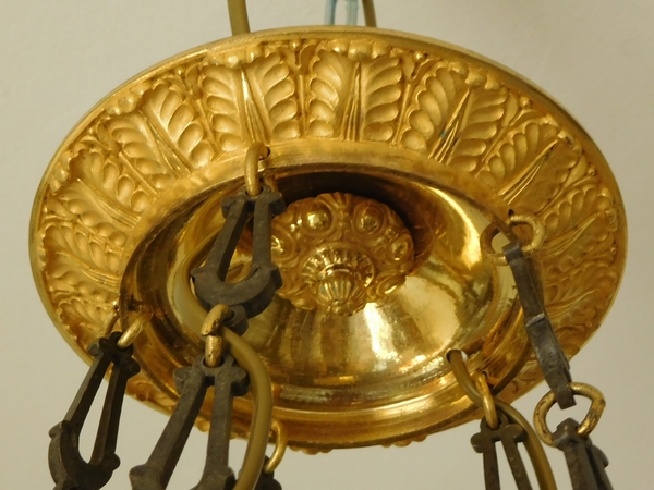 Lustre Empire aux aigles en bronze patiné et doré au mercure, époque début XIXe - 10 feux