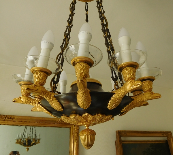 Empire 10 lights chandelier, ormolu and patinated bronze, early 19th century circa 1810-1815