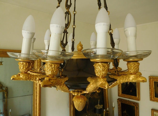 Empire 10 lights chandelier, ormolu and patinated bronze, early 19th century circa 1810-1815