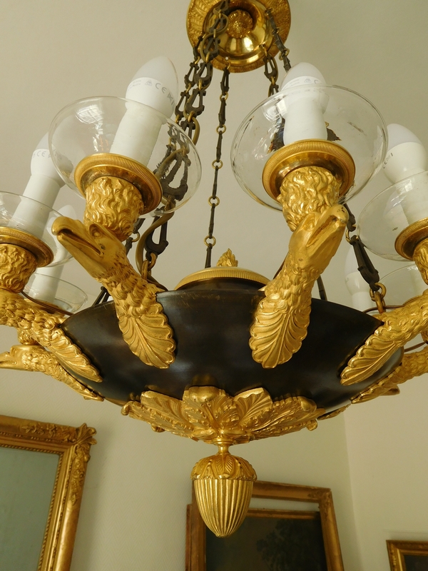 Empire 10 lights chandelier, ormolu and patinated bronze, early 19th century circa 1810-1815