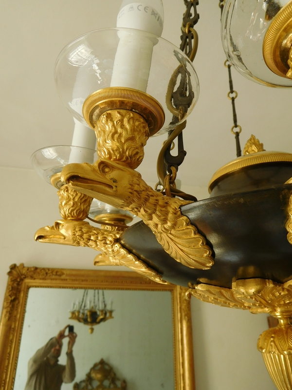 Empire 10 lights chandelier, ormolu and patinated bronze, early 19th century circa 1810-1815