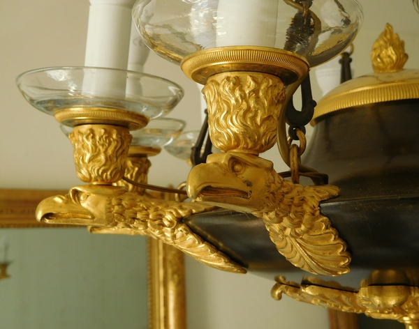 Empire 10 lights chandelier, ormolu and patinated bronze, early 19th century circa 1810-1815