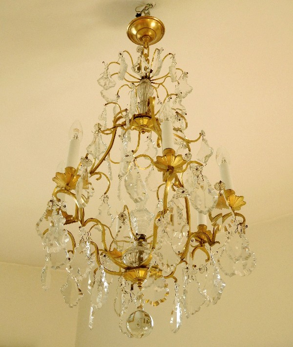 Baccarat Louis XV style chandelier, 6 lights, cut crystal pendants