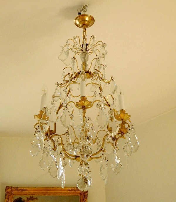 Baccarat Louis XV style chandelier, 6 lights, cut crystal pendants