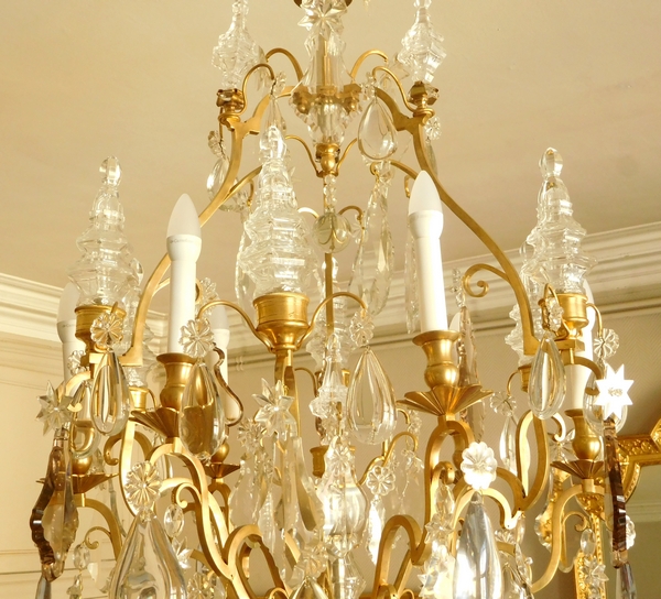 Large Louis XV style ormolu & cristal chandelier, 12 lights, Maison Bagues