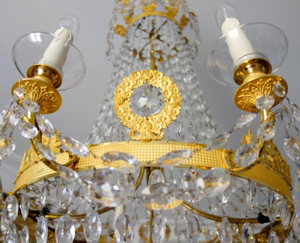 Large Empire crystal & ormolu chandelier, 8 lights, early 19th century circa 1820