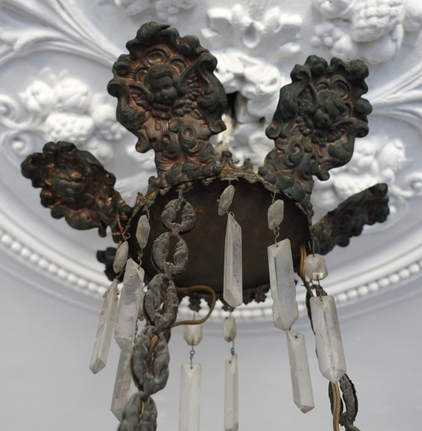 Lustre en cristal de Baccarat et opaline bleue, époque Napoleon III