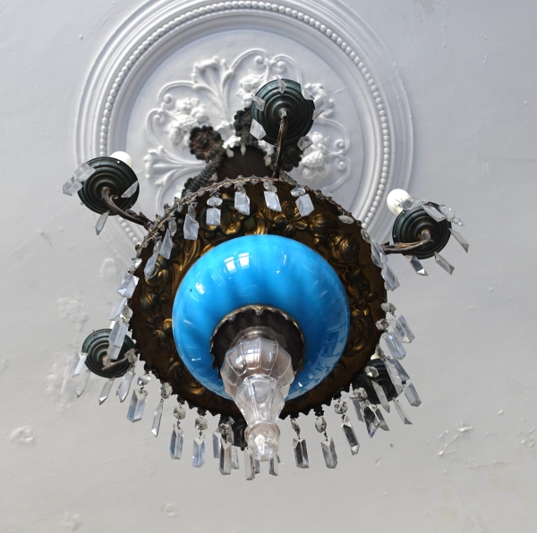 Lustre en cristal de Baccarat et opaline bleue, époque Napoleon III