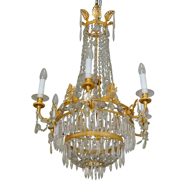 Empire crystal & ormolu chandelier, 6 lights, 19th century circa 1820