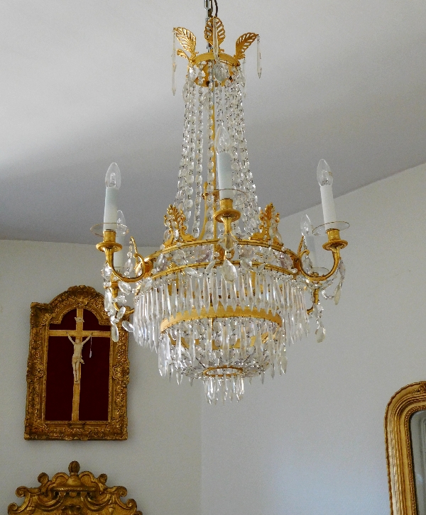 Empire crystal & ormolu chandelier, 6 lights, 19th century circa 1820