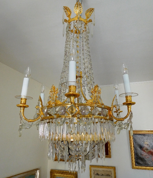 Empire crystal & ormolu chandelier, 6 lights, 19th century circa 1820