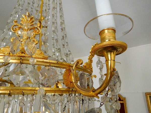 Empire crystal & ormolu chandelier, 6 lights, 19th century circa 1820