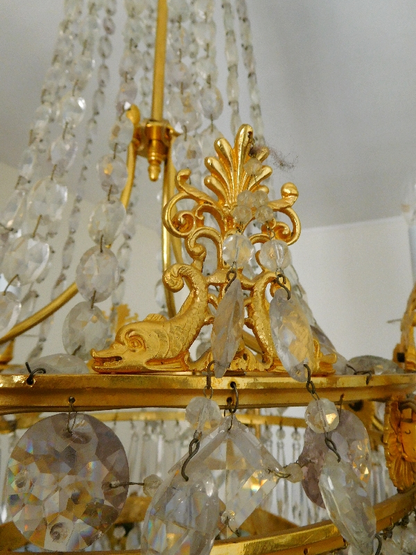 Empire crystal & ormolu chandelier, 6 lights, 19th century circa 1820