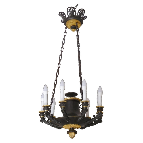 Large Empire chandelier, ormolu & patinated bronze - 9 lights - France circa 1820-1830