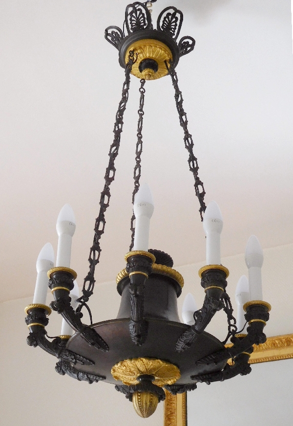 Large Empire chandelier, ormolu & patinated bronze - 9 lights - France circa 1820-1830