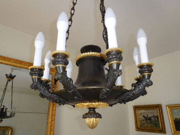 Large Empire chandelier, ormolu & patinated bronze - 9 lights - France circa 1820-1830