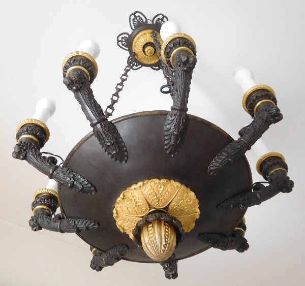 Large Empire chandelier, ormolu & patinated bronze - 9 lights - France circa 1820-1830