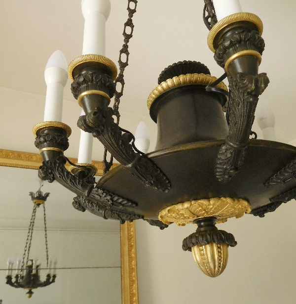 Large Empire chandelier, ormolu & patinated bronze - 9 lights - France circa 1820-1830