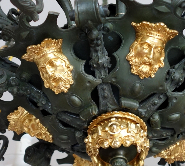 Large 12 lights patinated bronze & ormolu chandelier made for a duke, early 19th century circa 1830