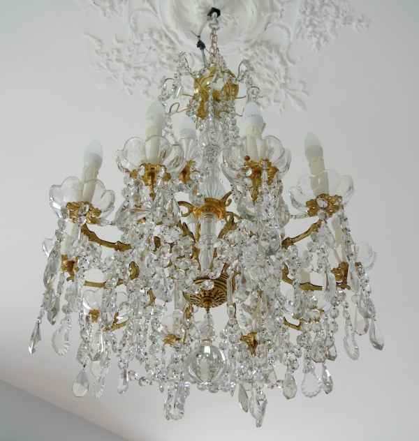 Louis XVI style Baccarat crystal and ormolu chandelier, 16 lights