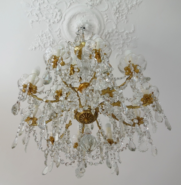 Louis XVI style Baccarat crystal and ormolu chandelier, 16 lights