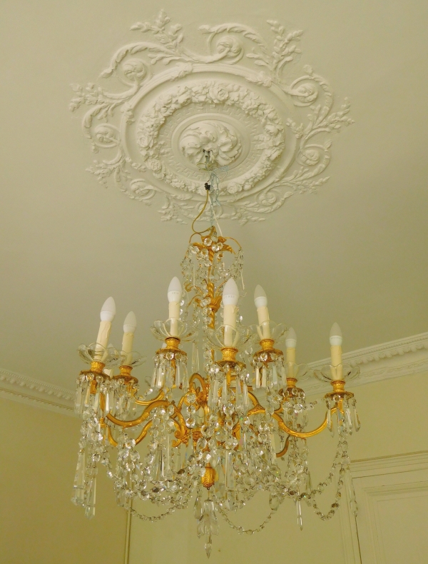 Louis XVI style Baccarat crystal and ormolu chandelier, 12 lights