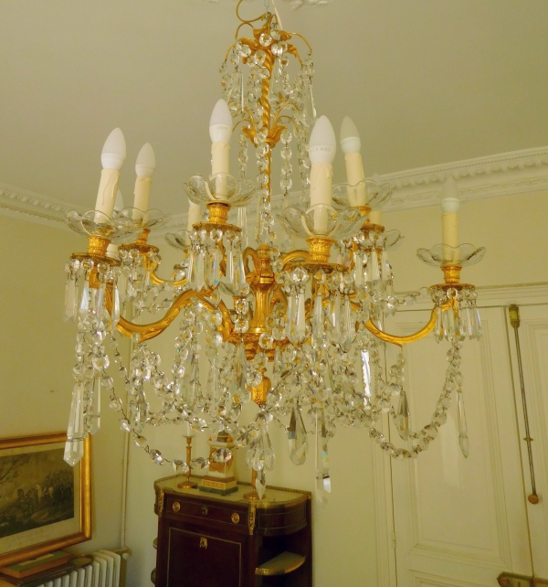 Louis XVI style Baccarat crystal and ormolu chandelier, 12 lights