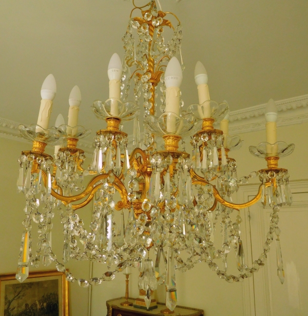 Louis XVI style Baccarat crystal and ormolu chandelier, 12 lights