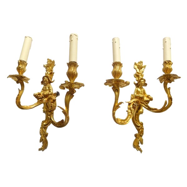 Pair of ormolu Louis XV style wall light