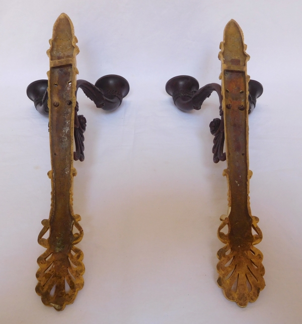 Pair of Empire ormolu and patinated bronze wall lights attributed to Thomire,19th century