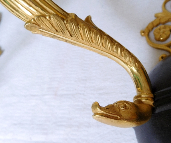 Paire d'appliques en bronze patiné et doré au mercure d'époque Empire - Restauration