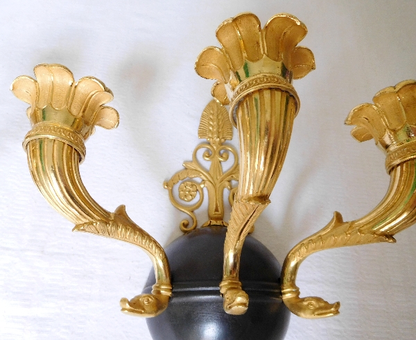 Pair of Empire ormolu and patinated bronze wall lights, early 19th century