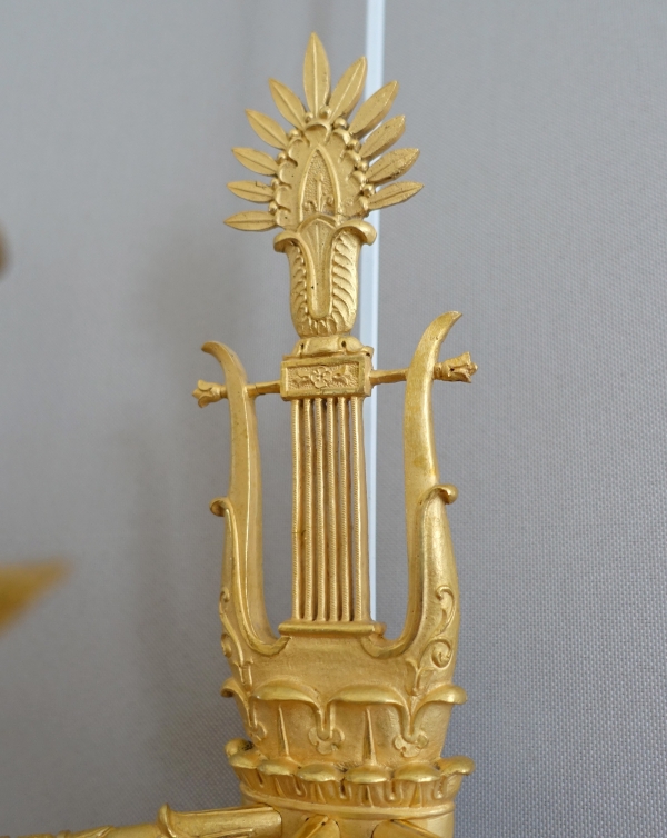 Paire d'appliques Empire en bronze doré au mercure, 3 bras de lumière - attribuées à Claude Galle