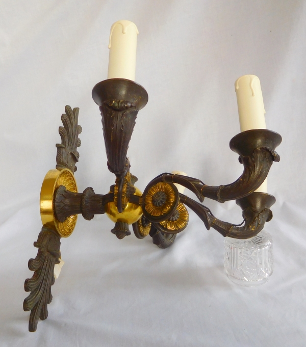 Pair of Empire style ormolu and patinated bronze wall lights, 19th century production