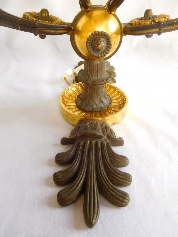 Pair of Empire style ormolu and patinated bronze wall lights, 19th century production