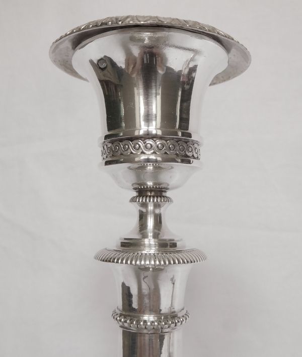 Pair of Empire sterling silver candlesticks, early 19th century