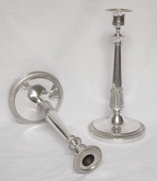 Pair of Empire sterling silver candlesticks, early 19th century