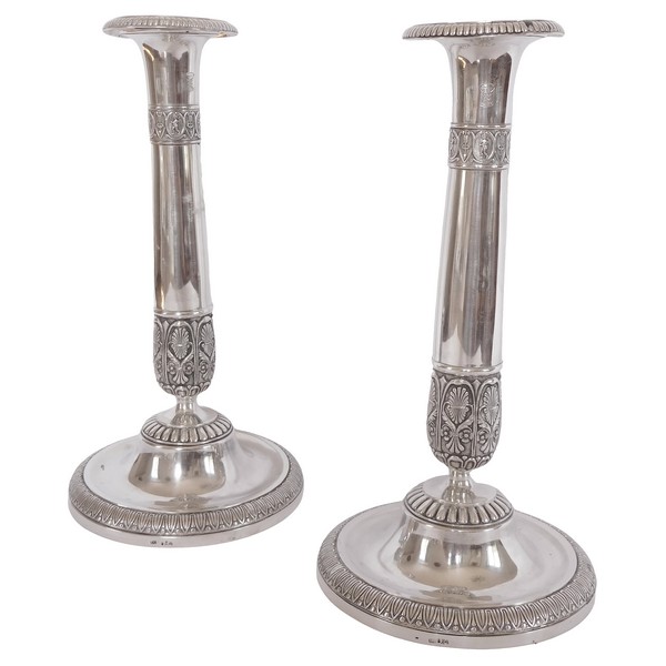 Pair of Empire sterling silver candlesticks, early 19th century - Sweden