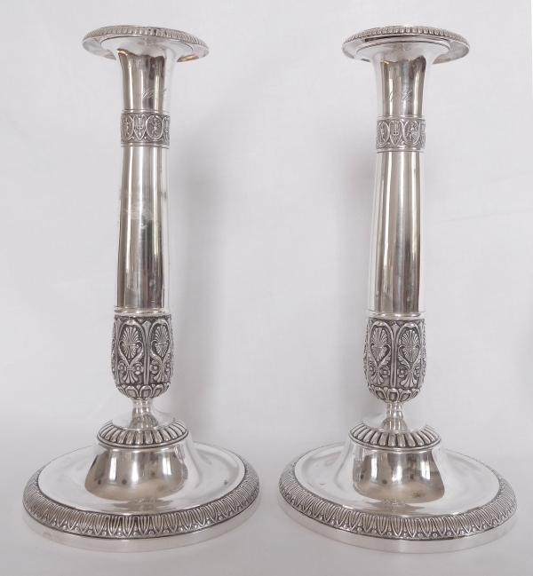 Pair of Empire sterling silver candlesticks, early 19th century - Sweden