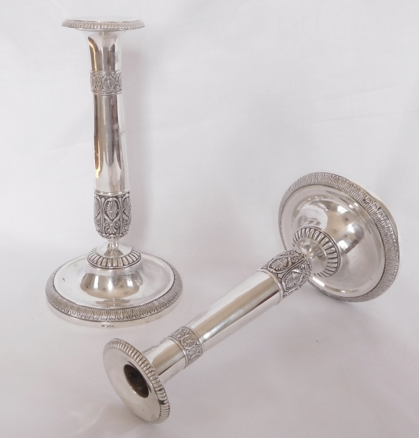 Pair of Empire sterling silver candlesticks, early 19th century - Sweden